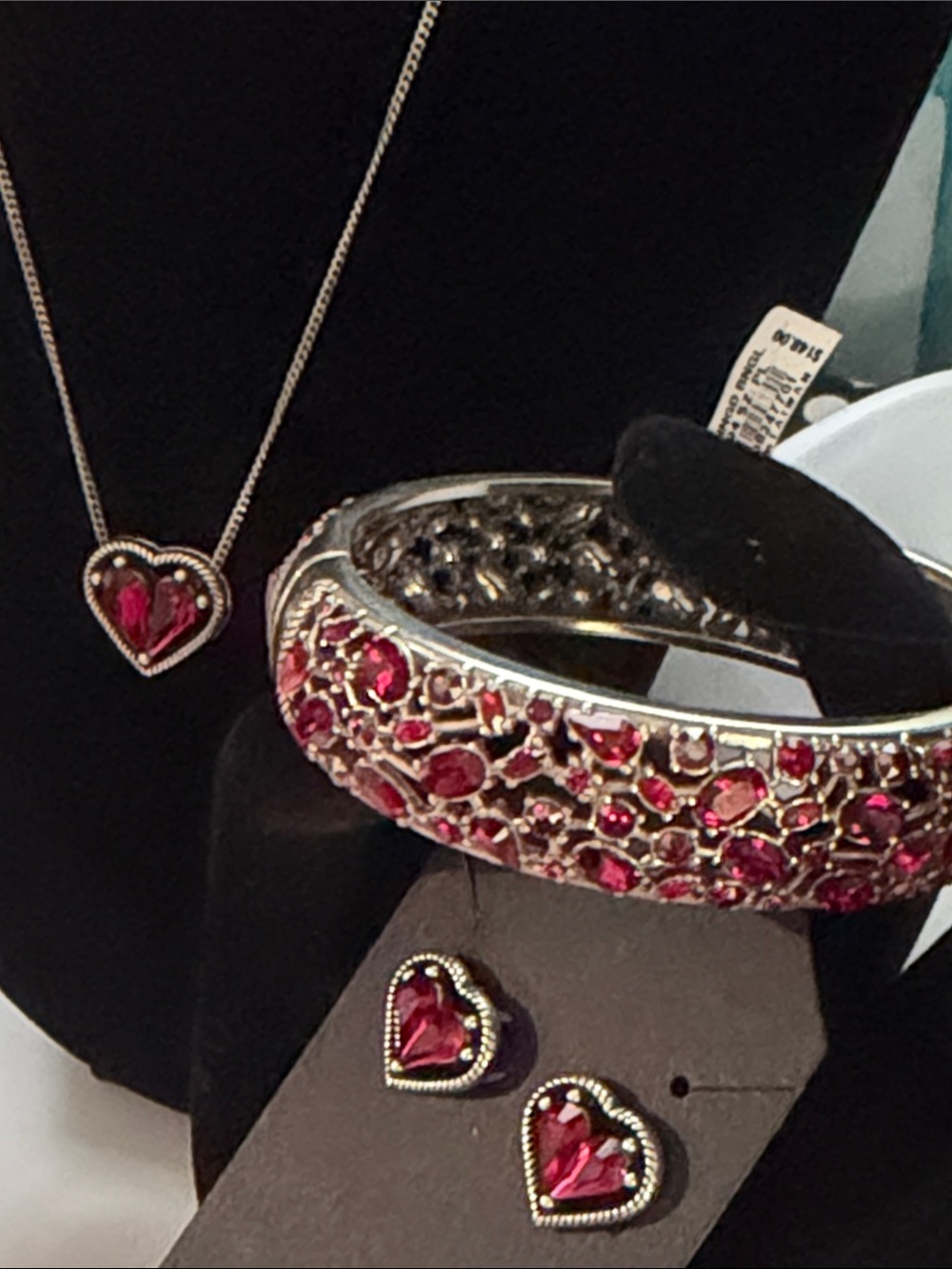 🌹♥️SET! SUPER RARE BRIGHTON ‘One Love’ RED SWAROVSKI CRYSTAL SLVR VTG+! - Picture 5 of 17